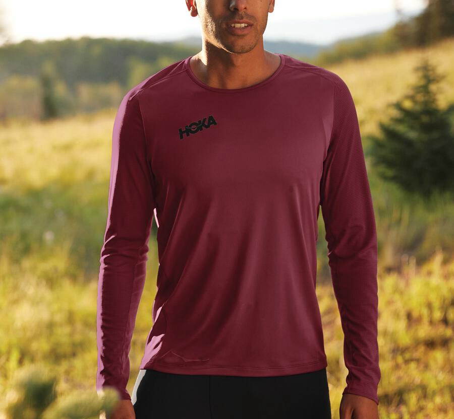 Top Hoka One One Hombre Marrom - Performance Long Sleeve - XICJ70624